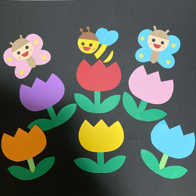 春の壁面飾り ちょうちょ チューリップ 型紙無料ダウンロード可愛くできたから見て！使って