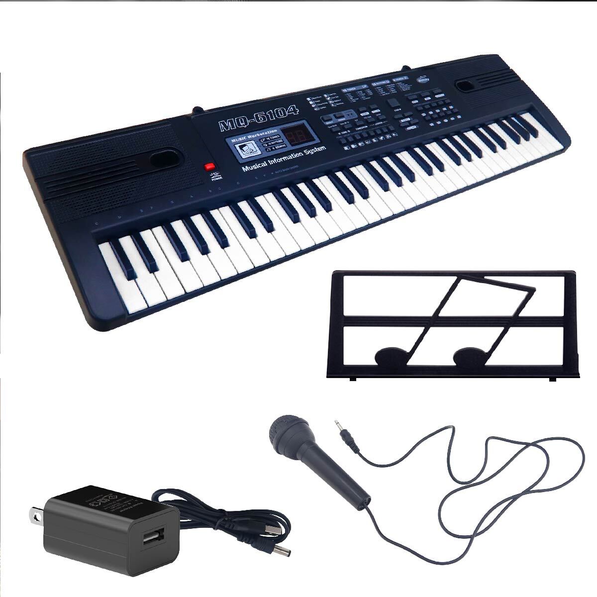 キーボード 61鍵盤 ミニマイク付き 録音 電子キーボード 電子ピアノ キーボード コンパクト ポータブル 軽量 スリム設計 61鍵盤 譜面台シンセサイザー デジタル ピアノ マイク 歌 音楽 楽器 初心者 学生 入門用 プレゼント -ワールドギフト カヴァティーナ