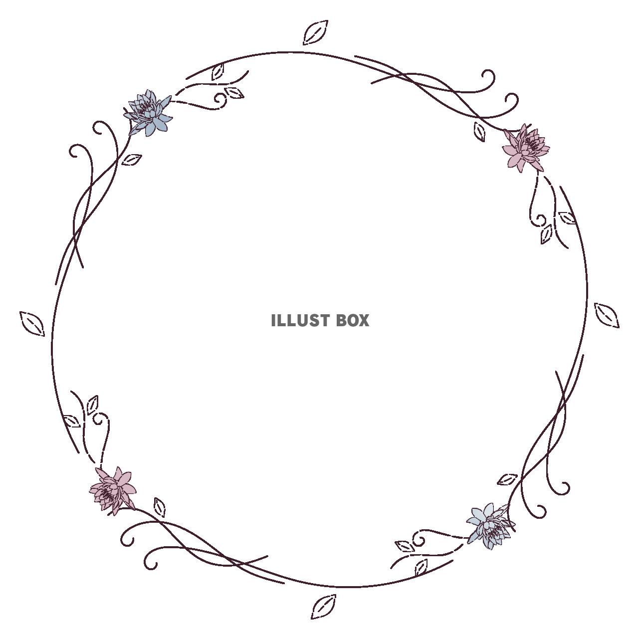 花模様フレームシンプル飾り枠素材イラスト。透過PNG：イラスト無料