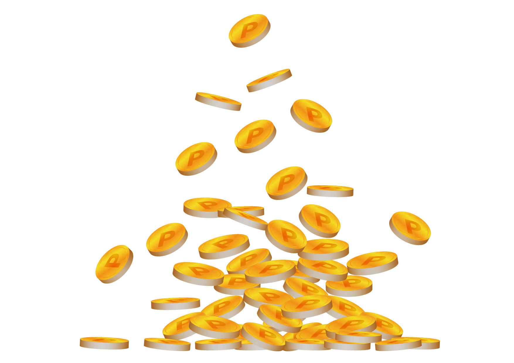 お金の袋とコインのシルエット無料のAi・PNG白黒シルエットイラスト