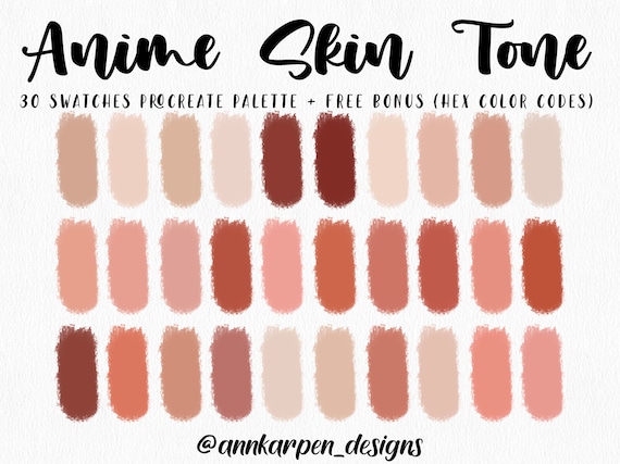 アニメスキントーン Procreate パレット、30 の HEX カラーコード、インスタントデジタルダウンロード、iPadのビューティーイラスト、フェイスカラースウォッチ、グッドノート - Etsy 日本