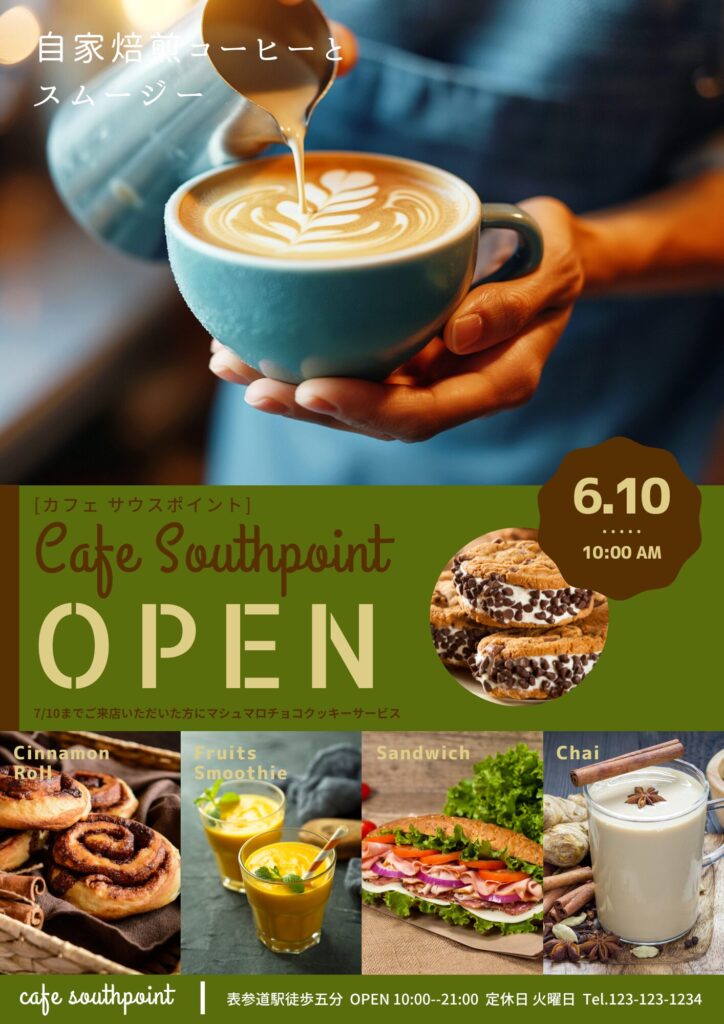 喫茶店・カフェのチラシ無料テンプレート・デザインサンプル - ネット印刷グラフィック