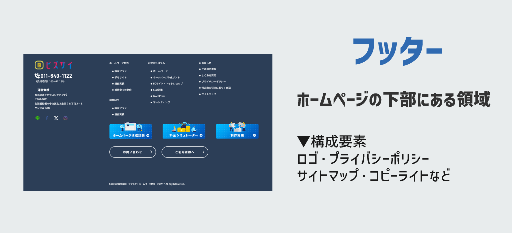 ホームページのフッターデザイン15選とサイト別・記載すべき情報 - ジンドゥー Jimdo