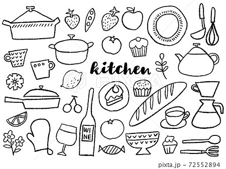 線画 モノクロ キッチン イラストのイラスト素材 - PIXTA