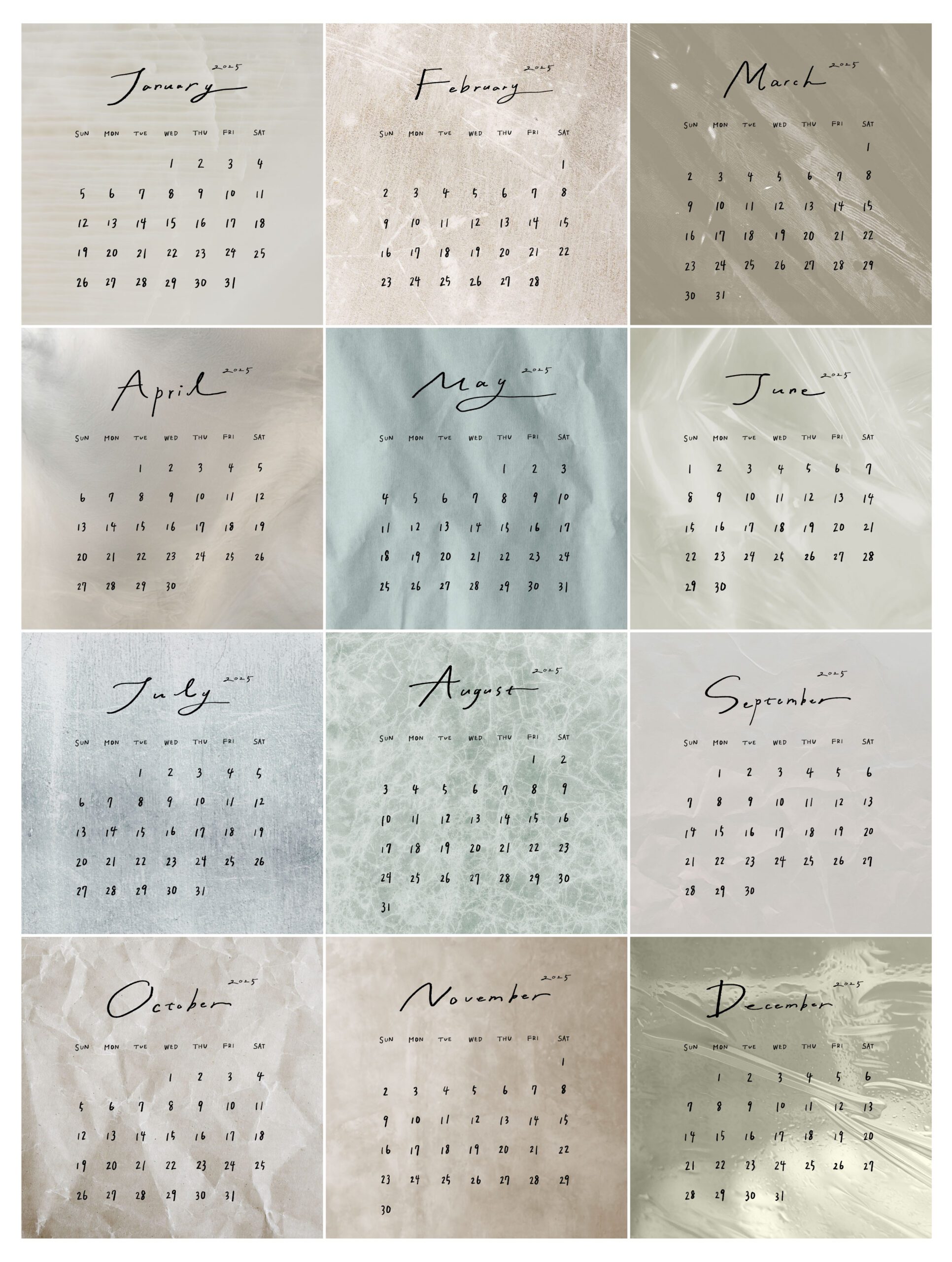 2025年新年かわいいカレンダーデザインピンクと花の手描きイラスト画像とPSDフリ