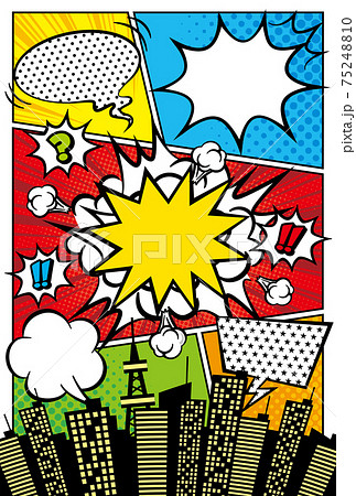 雲形の吹き出しとアメコミ風コマ割り背景フレーム 縦A4サイズのイラスト素材FYI08221321ストックフォトの QleanMarket キュリンマーケット