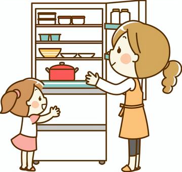 冷蔵庫をあける子ども・つまみぐいイラスト ぬりえ