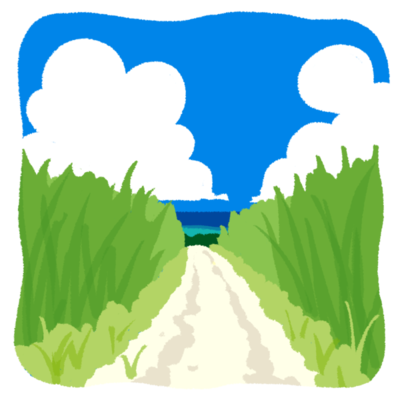 夏の田舎道と入道雲の風景イラスト素材 JPG形式・高解像度- フリーかわいい- かわいい素材、ぜんぶ無料