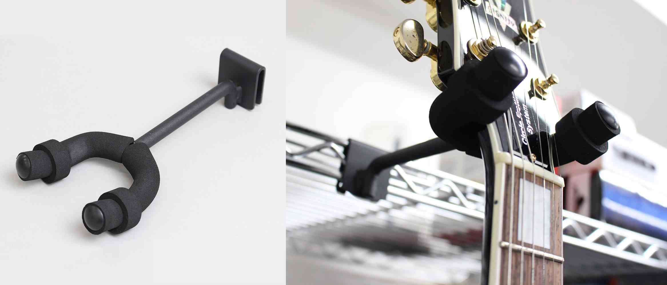 穴あけ不要 壁掛けギタースタンドを自作してを吊り下げてみた。地震に強いおすすめのラックとハンガー。賃貸でも使えるギターラックの作り方。スケボーも吊るせます。ものがまガジェットブログ