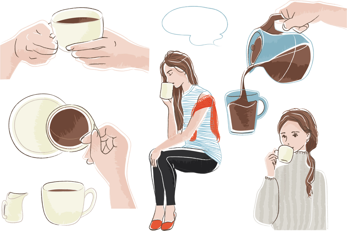 コーヒーラテをカップに持つ手」のイラスト素材 1709688949Shutterstock