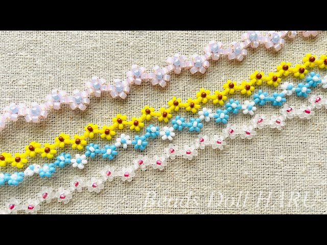フラットなお花に仕上がる♪簡易！花編み🌼DIY🌼ビーズブレスレットチョーカーEasy Spring FlowersBraceletChoker レトロ可愛い春アクセ♡作り方 - YouTube