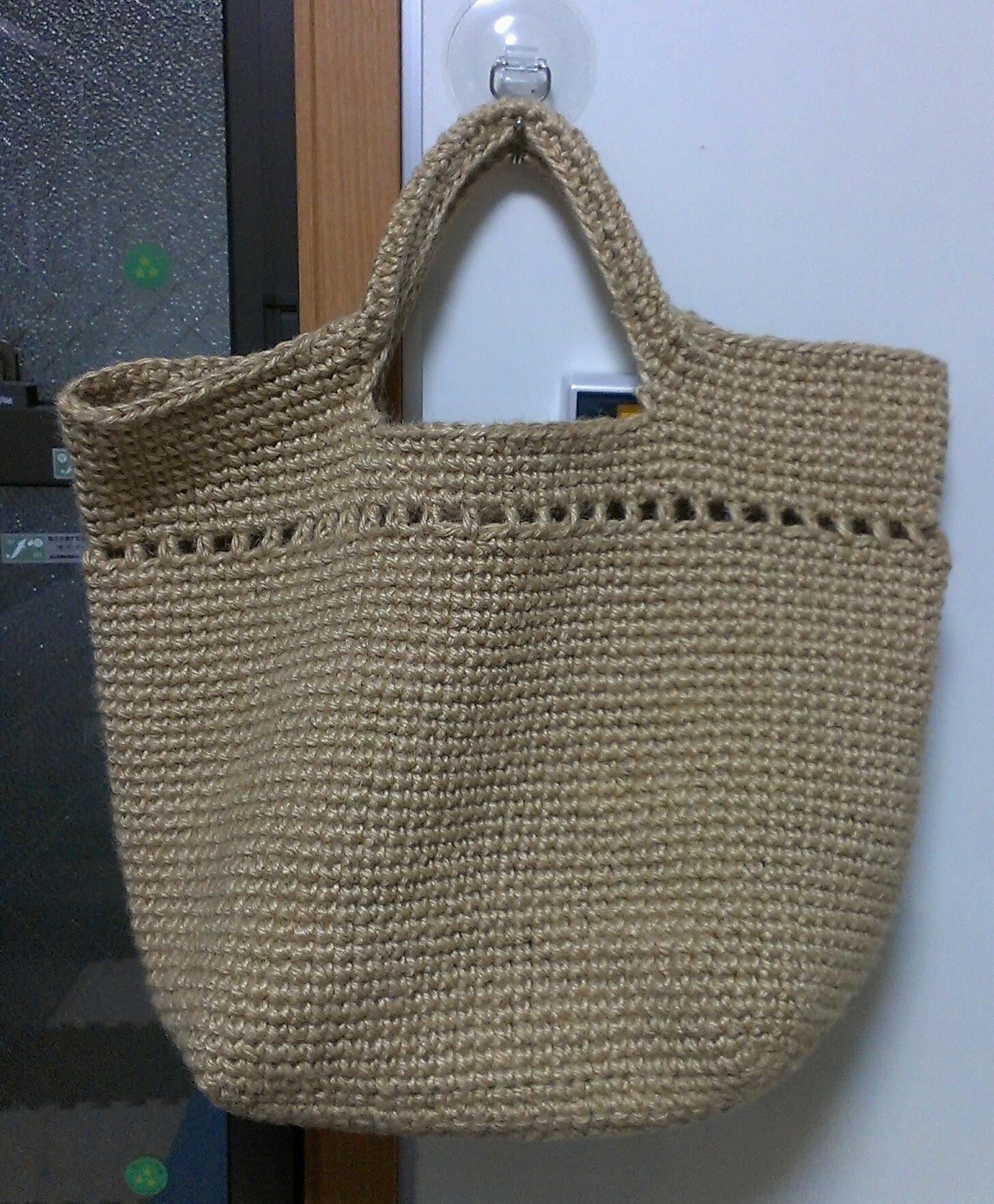 七宝編みの麻紐バッグが完成