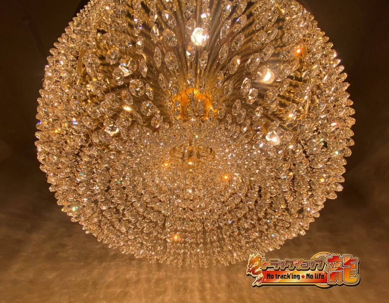 新品即納！Φ63㎝ りんご型 シャンデリア 天吊り BA15S口金仕様 フルゴールドメッキ クリスタルビーズ 男の城 デコトラ観光バス 公式 トラックショップ龍