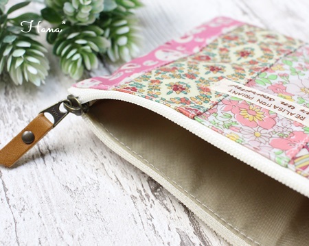 リバティラミネートハギレ活用＊華やかなパッチポーチ - その他