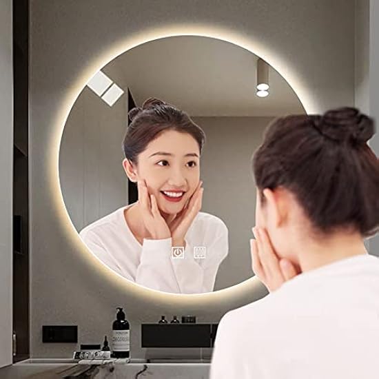 壁掛けミラーフレームレス 浴室鏡 洗面所 LEDライト付 ミラー、丸型LED照明付き鏡、モダンなフレームレスバニティミラー、ミラー BeamtecLEDミラー ミラー ライト付き ウォールミラー 楕円 調光 調色 照明 おしゃれ 鏡 壁掛け 丸 モダン 浴室 デザイン オシャレ 丸型