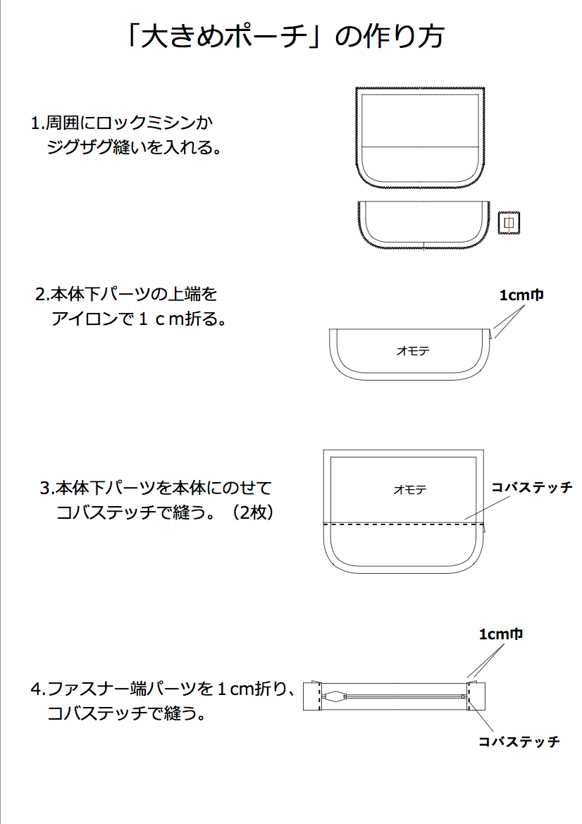 大きめポーチ簡単作り方,How To Make Open Wide ,Big Size Pouch, Easy Sewing Tutorials,diy