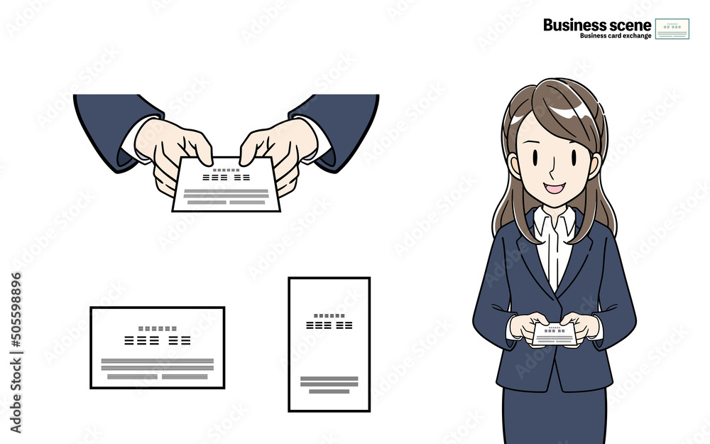 ビジネスシーン 名刺交換 自己紹介：イラスト無料