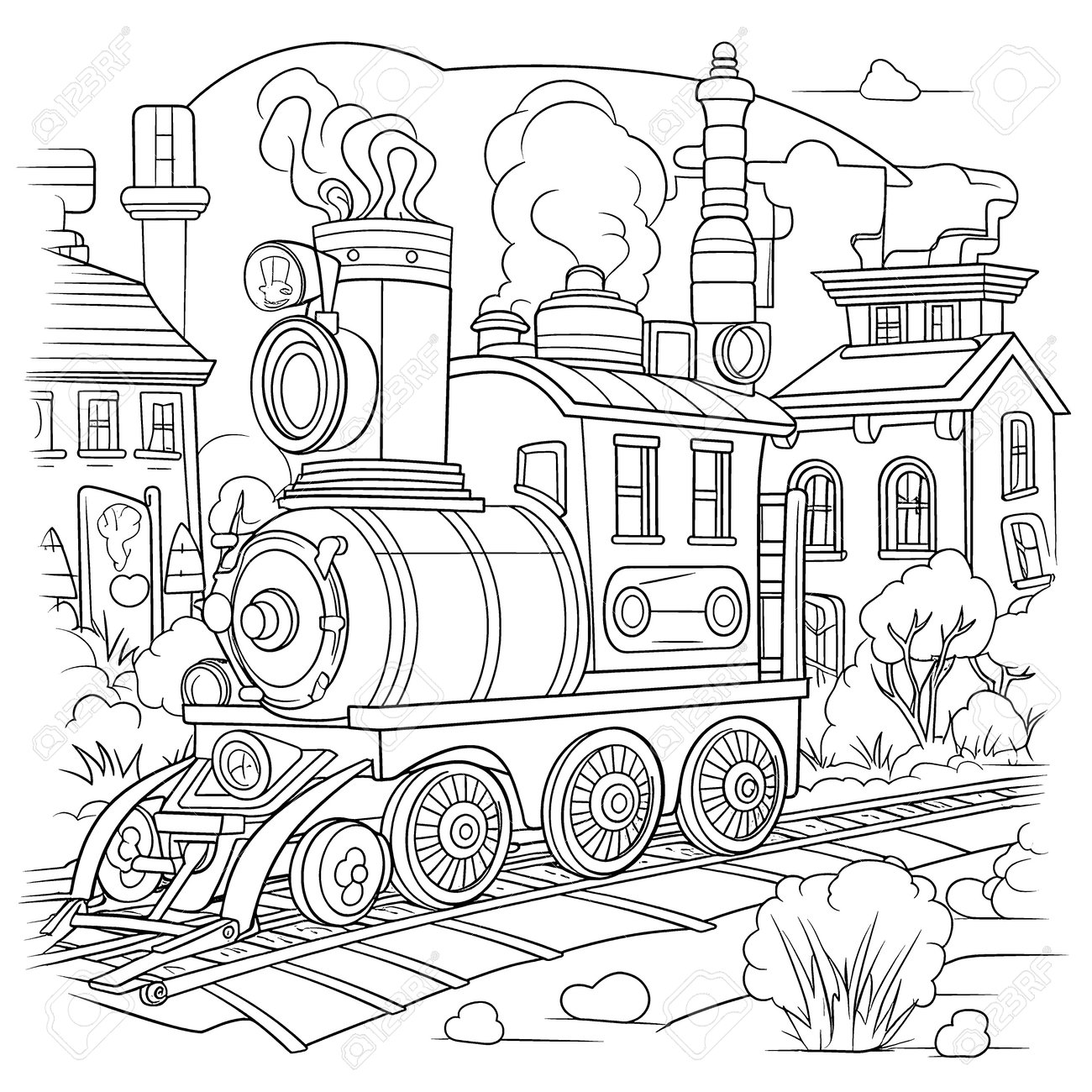 うちゅうをはしる汽車のぬりえみんなのぬりえプラネット・塗り絵無料ダウンロード