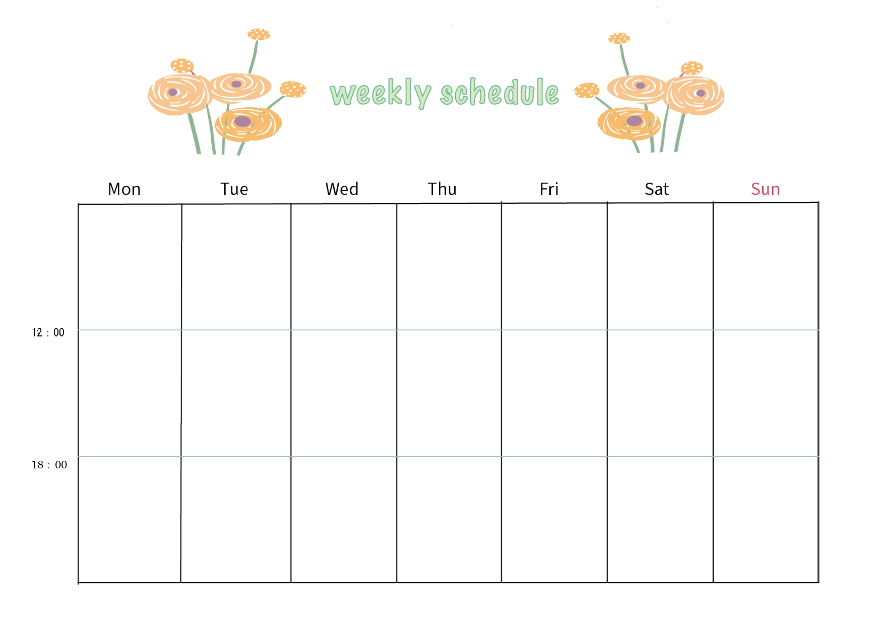 かわいいデザインの週間スケジュール表・エクセル、ワードで簡単に手作りできる予定表のテンプ イラストボックス「プレミアム」テンプレート