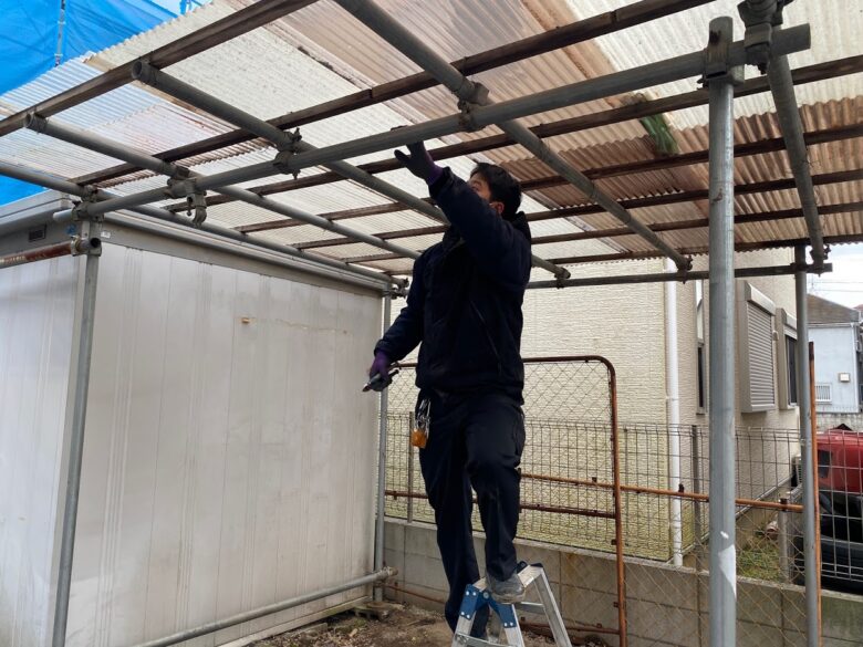 車庫 ガレージ 倉庫 ２階建 解体済み カーポート 鉄骨 単管パイプ