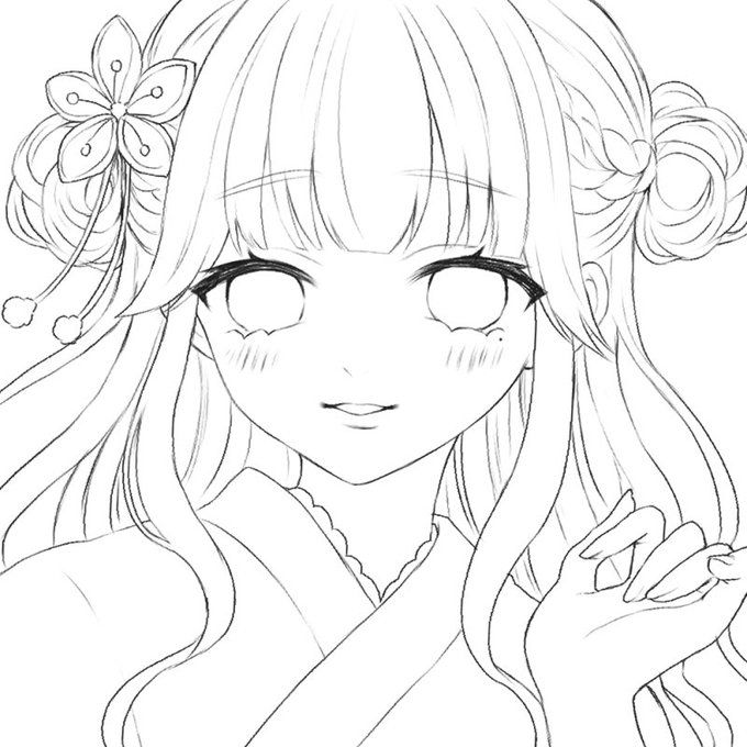 フリー線画 配布女の子TikTok