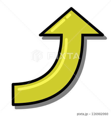 クレヨンで描いたカーブ矢印：イラスト無料