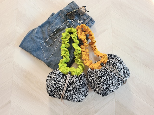 編み図 アフガン編み巾着バッグダウンロードアムトコ