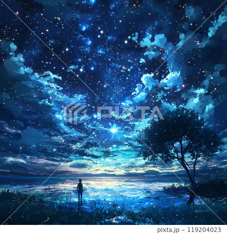 イラスト「 フリー素材 幻想的夜空」