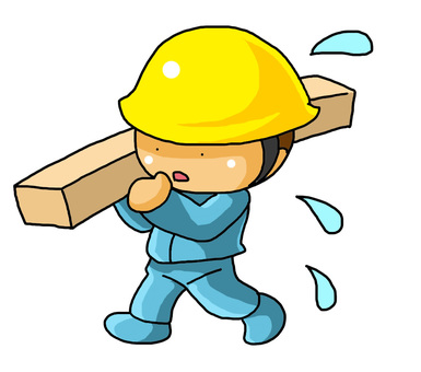 重い荷物を運ぶ男性 無料イラスト