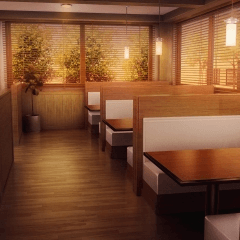 ファミレス内観03_夕_みにくる背景素材店舗編02_shop_fami_02 - CLIP STUDIO ASSETS