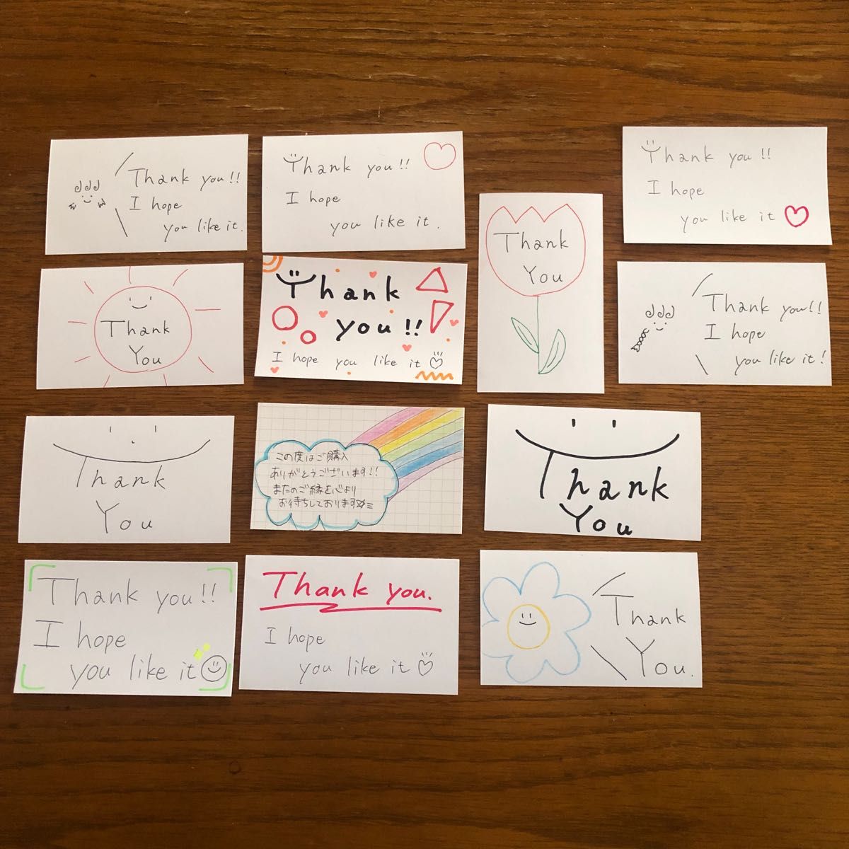 ミニサンキューカード 25枚〜メッセージカード手書き風 線画 花thank you - lett designminnebyGMOペパボ 国内最大級のハンドメイド・手作り通販サイト