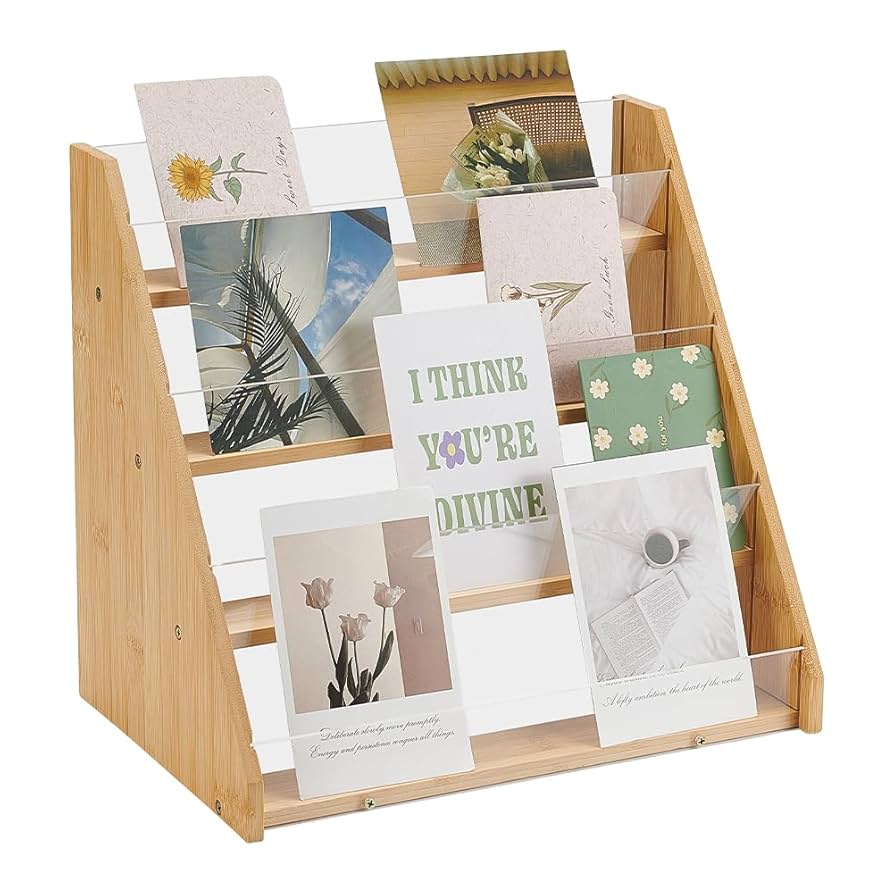 Amazon.co.jp: ディスプレイスタンド 組み立て式ハンドメイド用 飾り棚 ポストカード 什器 アクセサリー ディスプレイ ひな壇 折りたたみ傾斜 ダンボール 棚 手作り 台 収納 ブラック パーツ ネックレス チャーム 設営 イベントコンパクト 木目ホワイト: ホビ