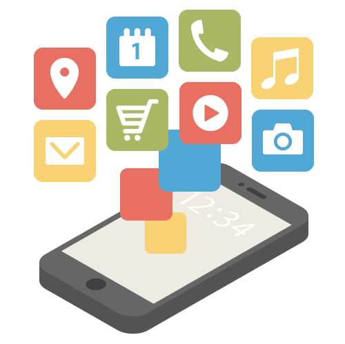 いろいろなアプリが集まったイラスト - ONWAイラスト