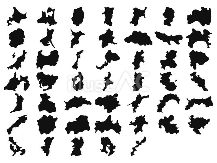 都道府県別・日本地図のシルエット02無料のAi・PNG白黒シルエットイラスト