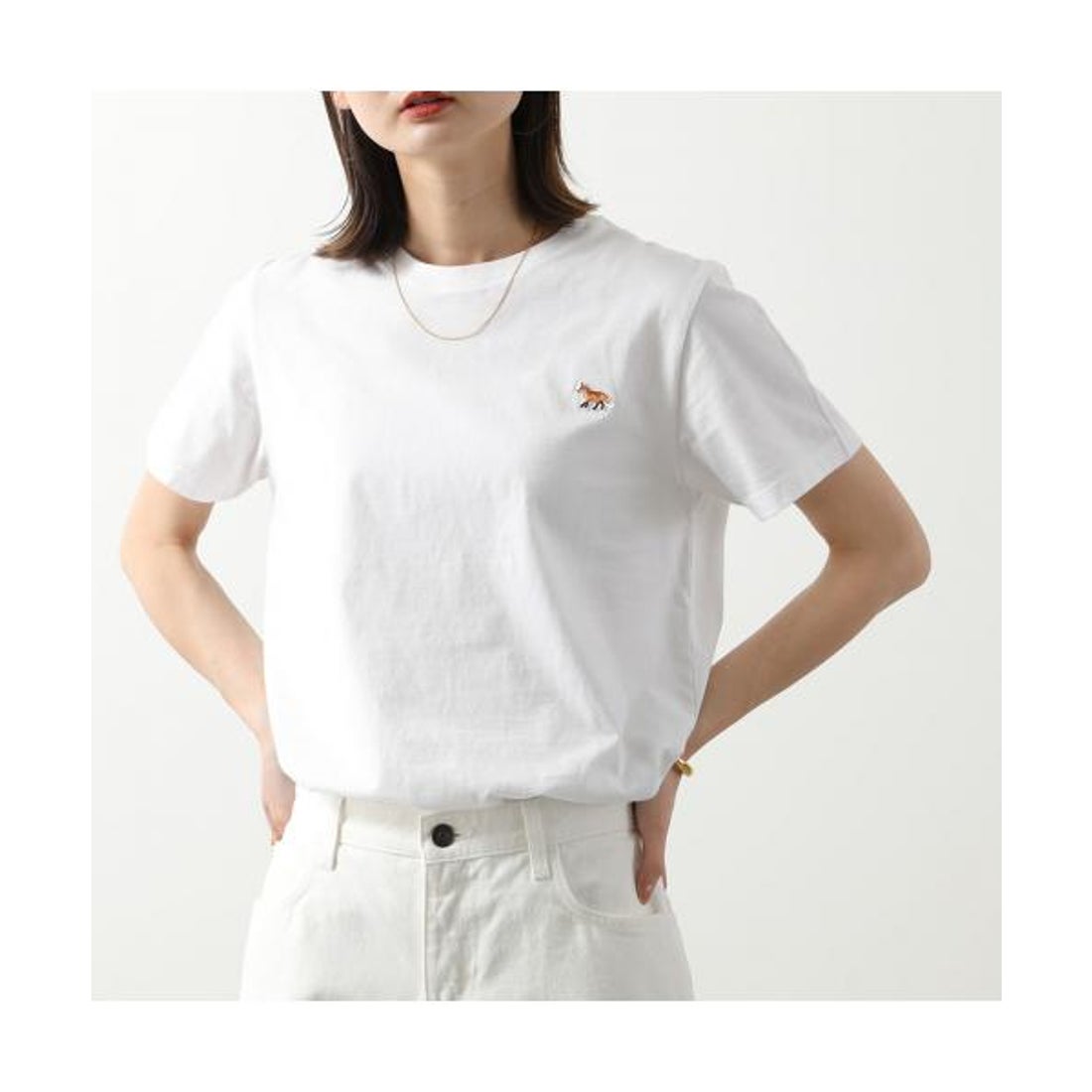 大人気モデル メゾンキツネ フォックスロゴ ワンポイントロゴ ポロシャツ 白