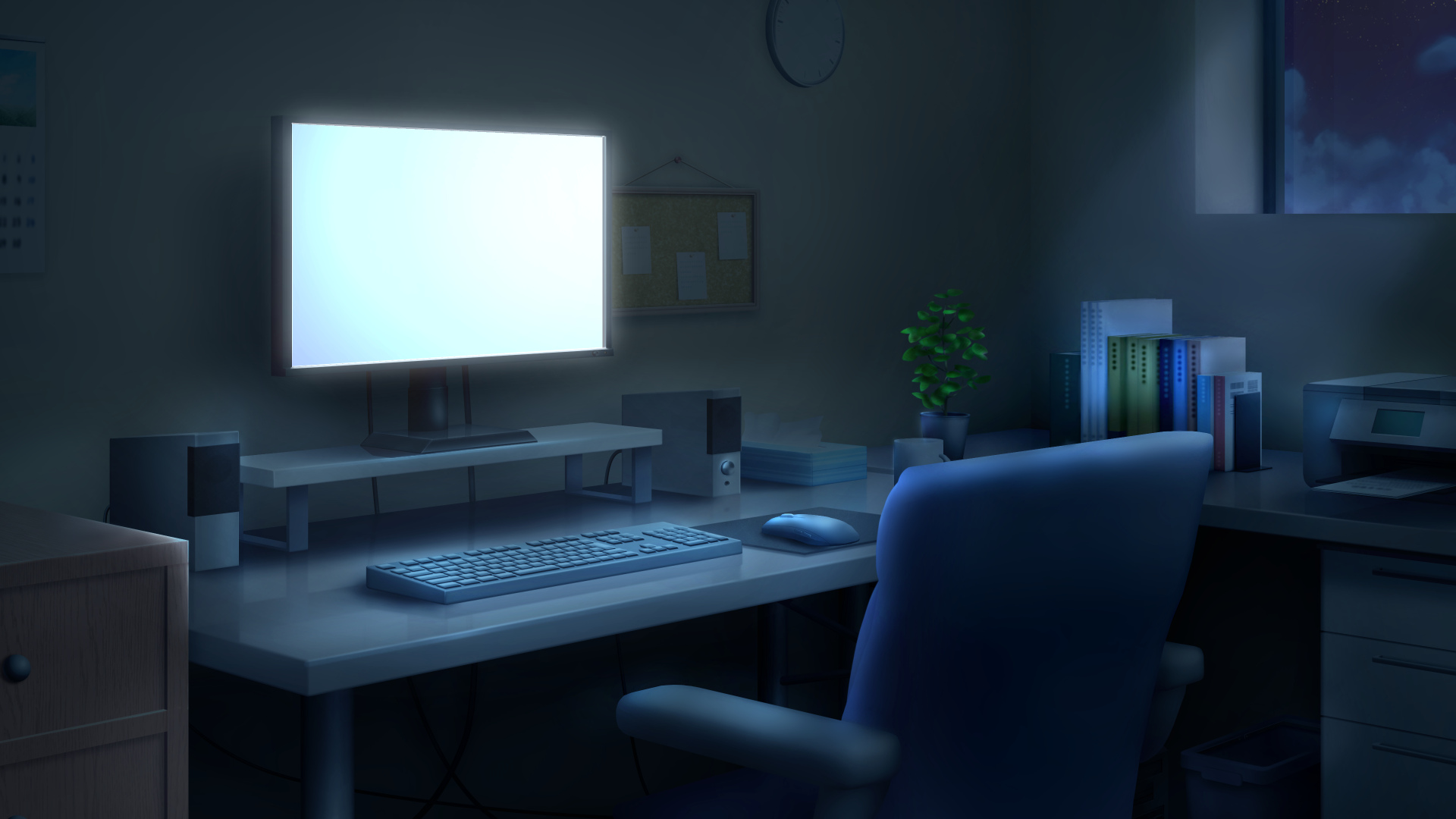 フリー素材和室のパソコン 3枚背景イラストみんちりえ