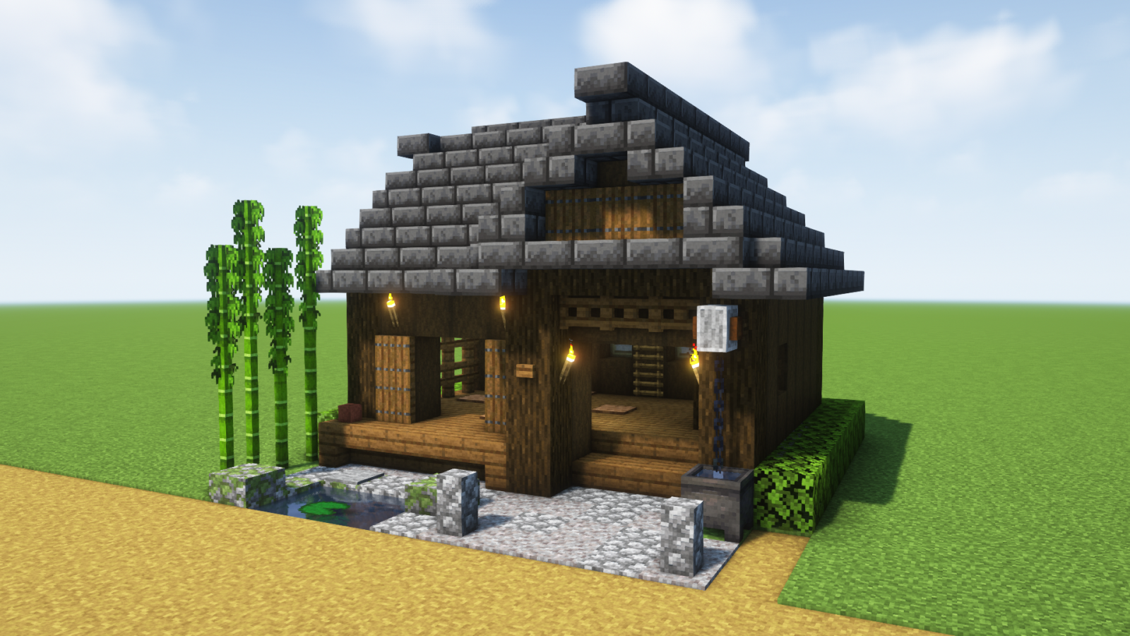 可愛らしい民家と馬小屋 小さな牧場 : riiiのマイクラ建築