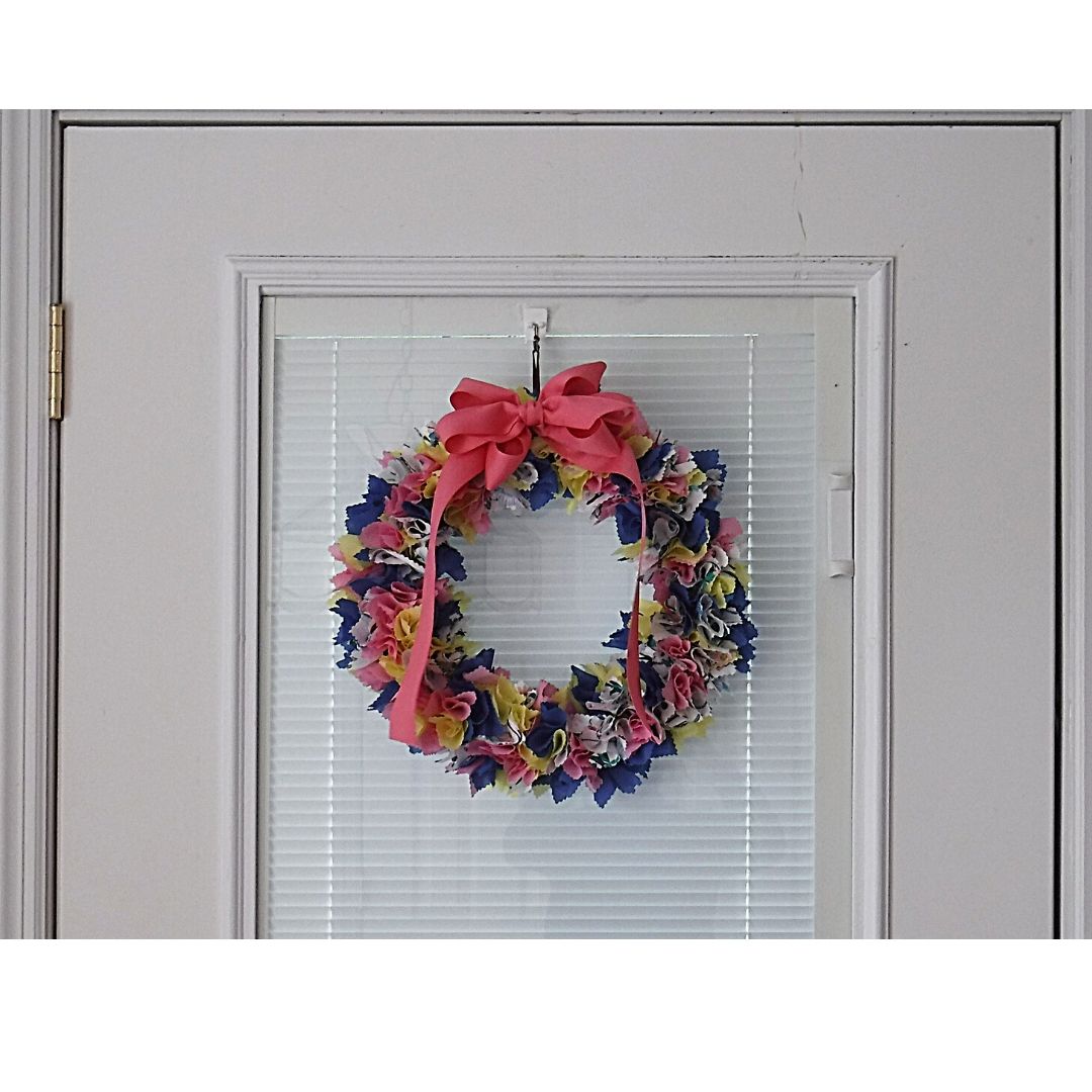 完成 はぎれ布でリースを作りました。mimosaのあみもの日記～埼玉県 所沢市 の編み物教室～