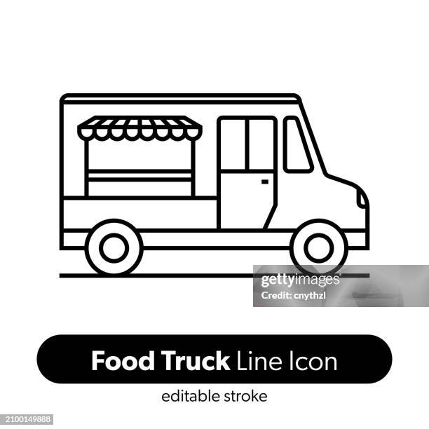 キッチンカーのシンプルなモノクロイラストイラスト
