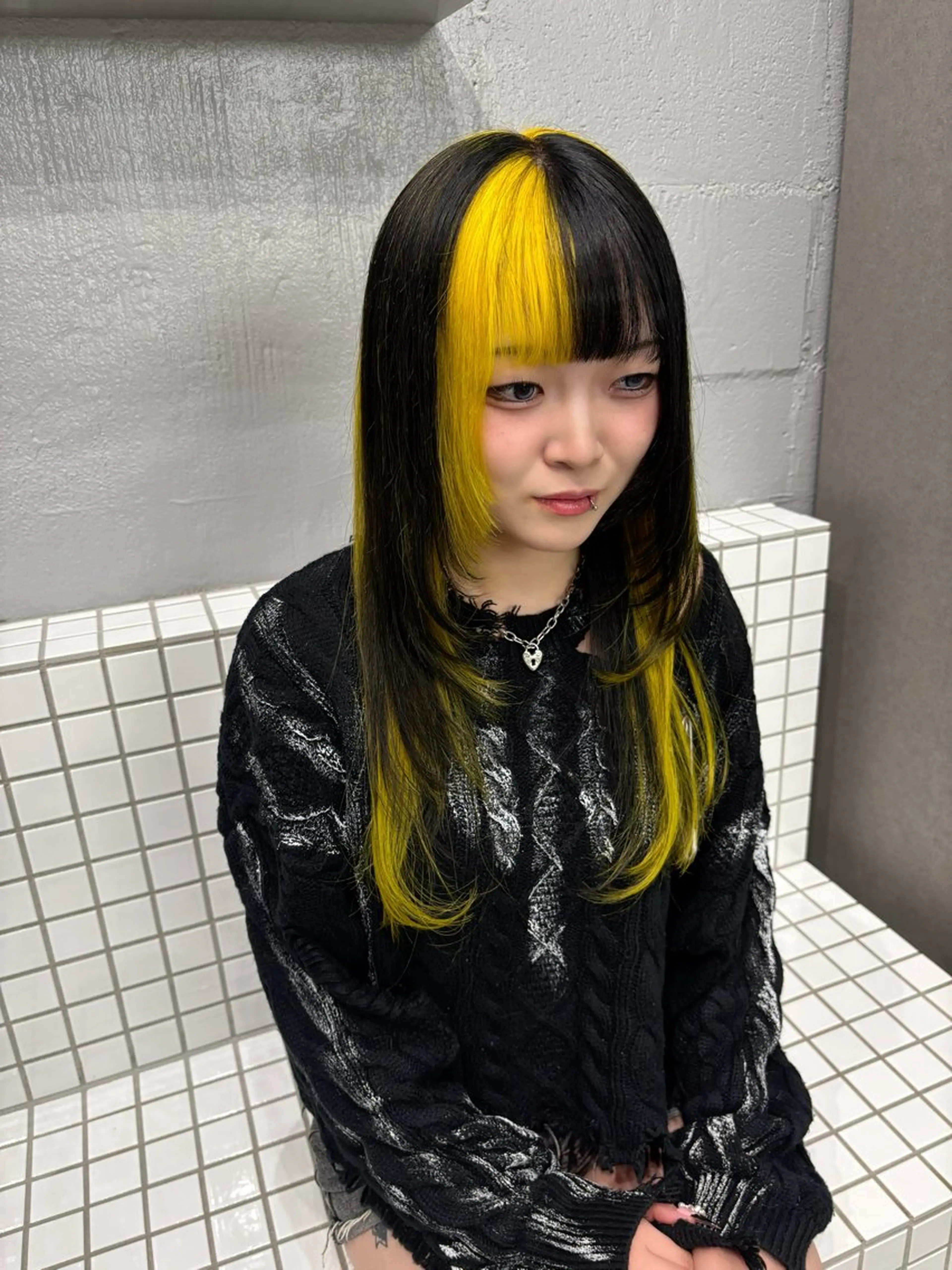 ツートンカラー, 黄色と緑の2色で作るデザイン, 25000〜,デザインカラー イエローカラー グリーンカラー ブリーチカラ