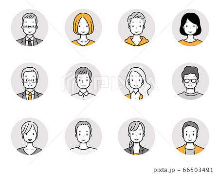顔アイコンセット：中年女性01よはくにイラスト