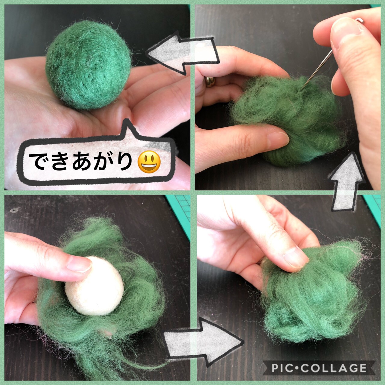 フェルトボールの作り方ニードル＆石けん水 How to make felt ball.Needle and soap water