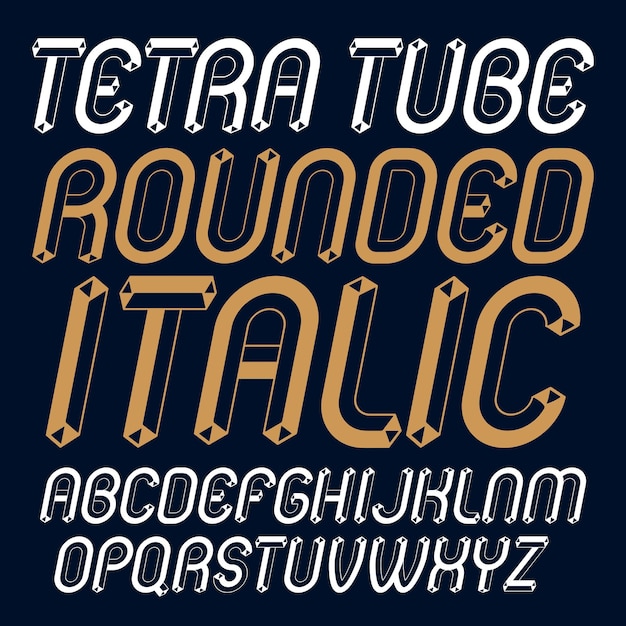 分離されたディスコ ベクトル大文字英語アルファベット文字のセットです。ファンキーな丸みを帯びたフォント、ロゴ デザインで使用する typescript。 ジオメトリックなトリプルストライプを使用。Premiumベクトル素材