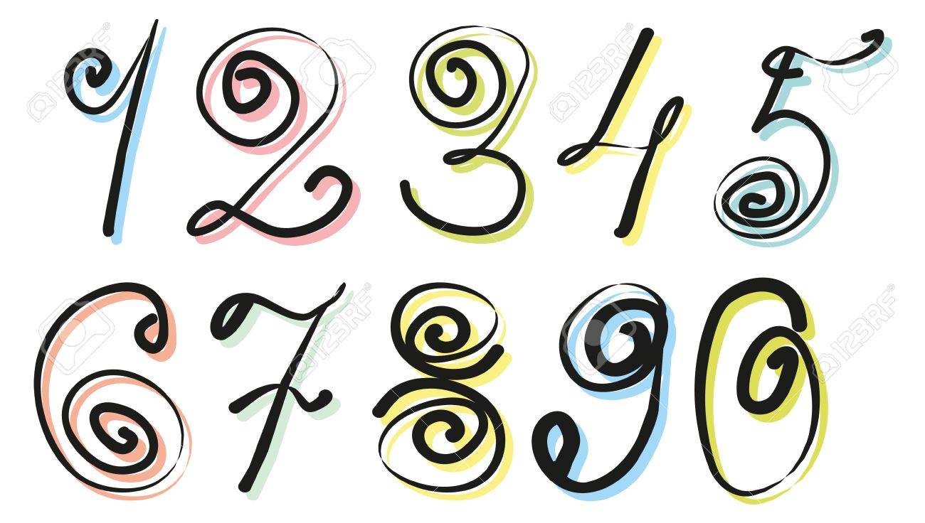 カラフルな手書きの数字と記号：イラスト無料