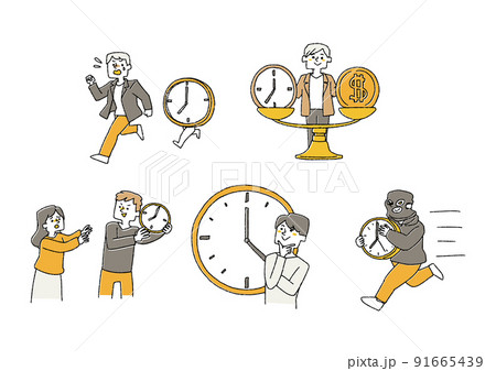 忙しい現代人の時間の使い方についてのイラストセット コミカルな手書きの人物 ベクター、温かみのある線のイラスト素材91665438- PIXTA