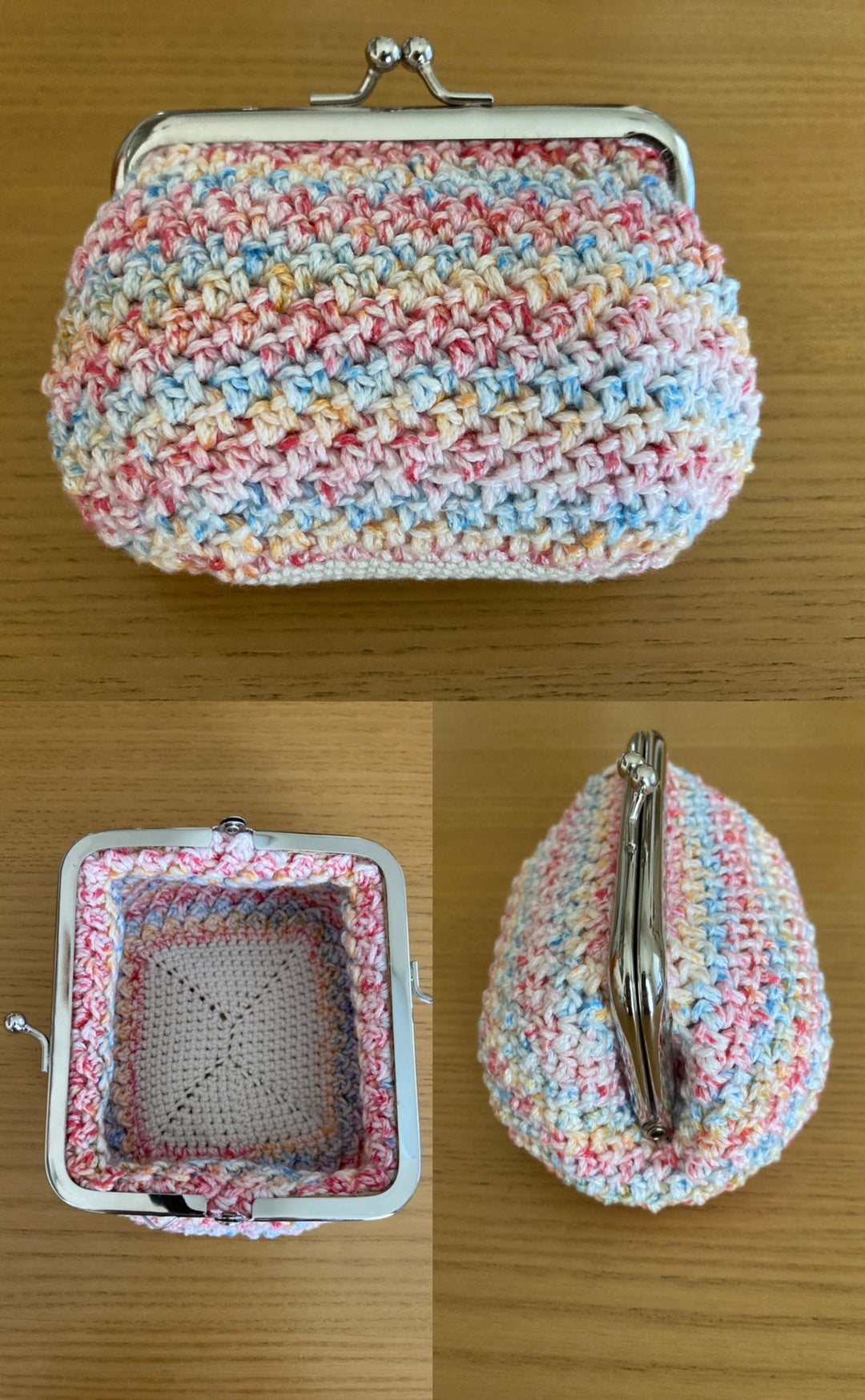 かぎ針編み 四角いがま口の作り方☆千鳥格子柄の編み方☆オパール毛糸使用☆crochet purses tutorial☆opal