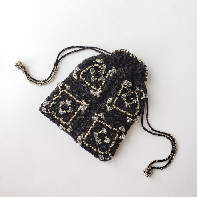 グラニースクエア ファスナー付きポーチ 手編み モチーフ編み 花柄 ハンドメイド