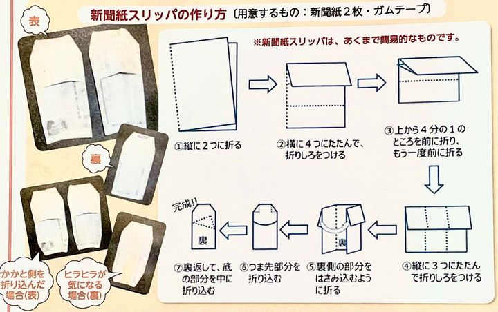 新聞紙で簡単、覚えておくと万が一に役立つ「新聞スリッパ」の作り方
