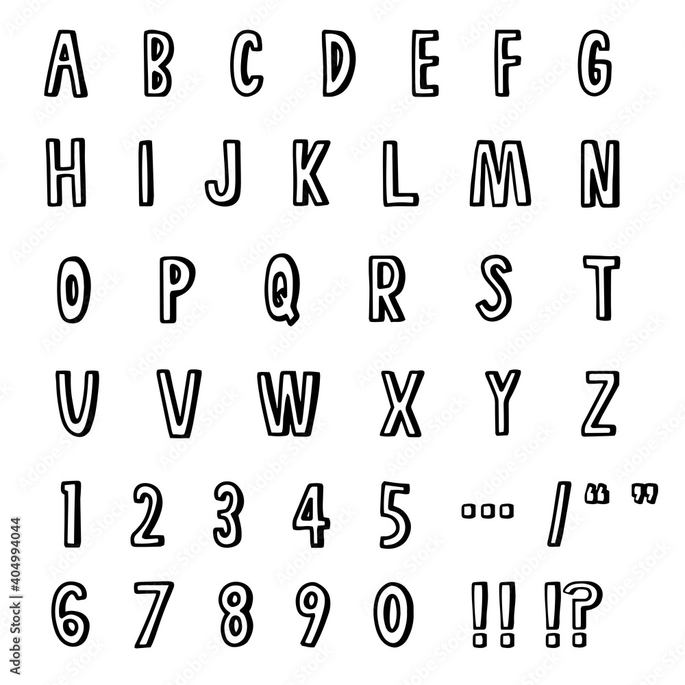 アルファベット＆数字＆記号 手書きポップフォント の Stock ベクターAdobe Stock
