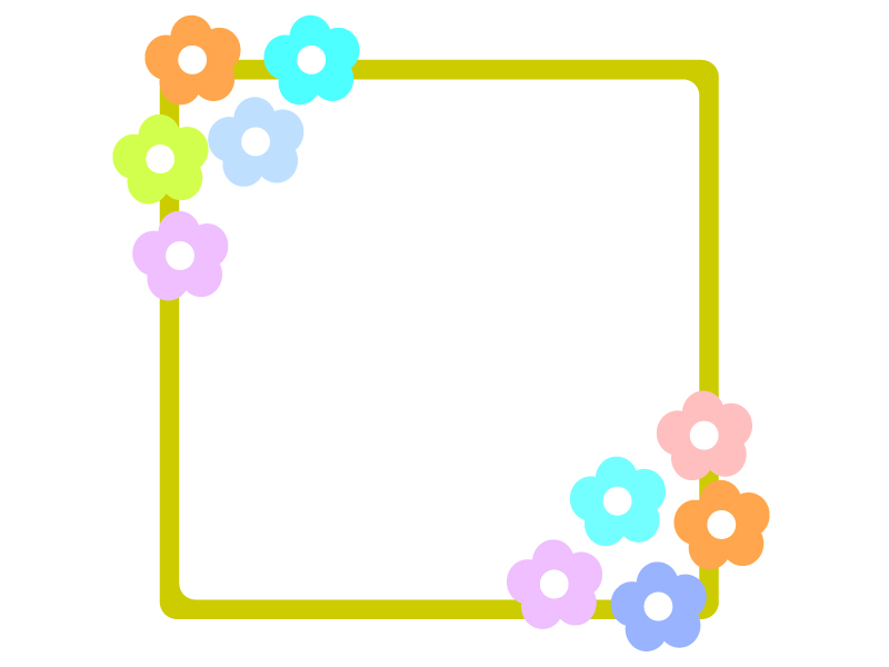 秋の季節の花「金木犀」の無料飾り枠で小さな黄色のお花がイラストでデザインされたテフレーム 飾り枠 Decome